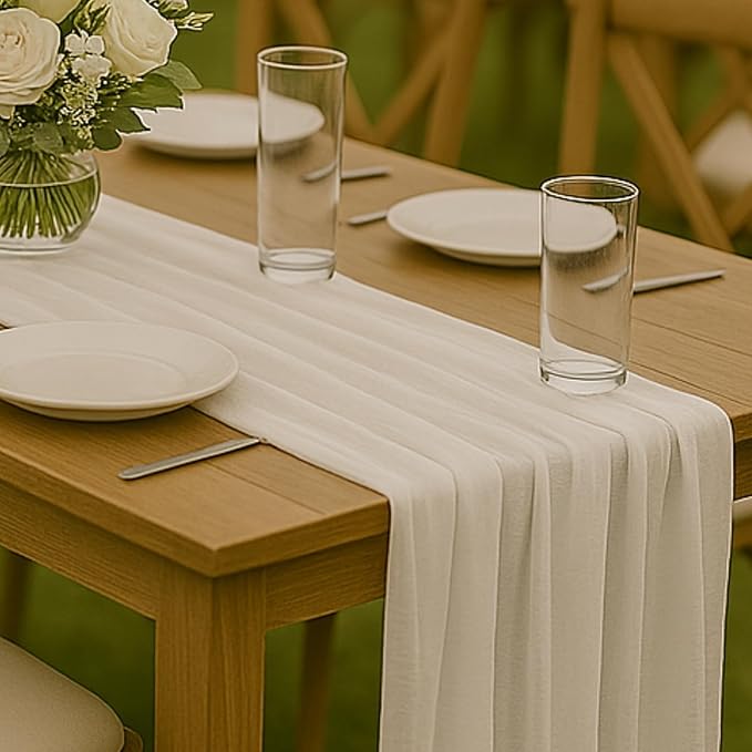 3 Pack Ivory 10FT Cheesecloth Table Runner –120 Inch White Gauze Table Runners for Wedding, Bridal Shower, Elegant Rustic Boho Reception Décor