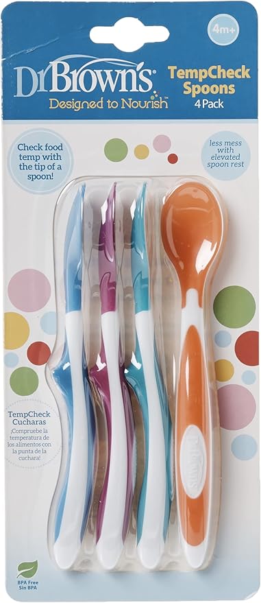 Dr. Brown's Designed to Nourish TempCheck Spoons,Blue,4 Count (Pack of 12)