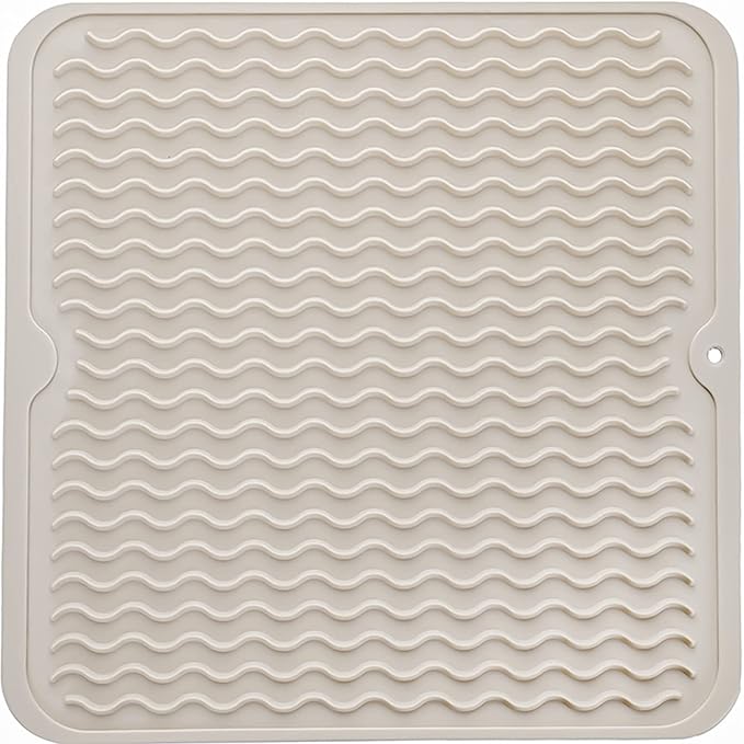 Silicone Dish Drying Mat for Multiple Usage,Easy clean,Eco-friendly,Heat-resistant Silicone Mat for Kitchen Counter or Sink,Refrigerator or Drawer liner Tapioca M 12 inches x 12 inches