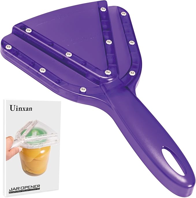Uinxan Jar Opener for Weak Hands & Seniors with Arthritis – Effortlessly Opens Screw Lids & Bottle Caps, Manual Handheld, 304 Stainless Steel, Patented Kitchen Gadget (Purple)