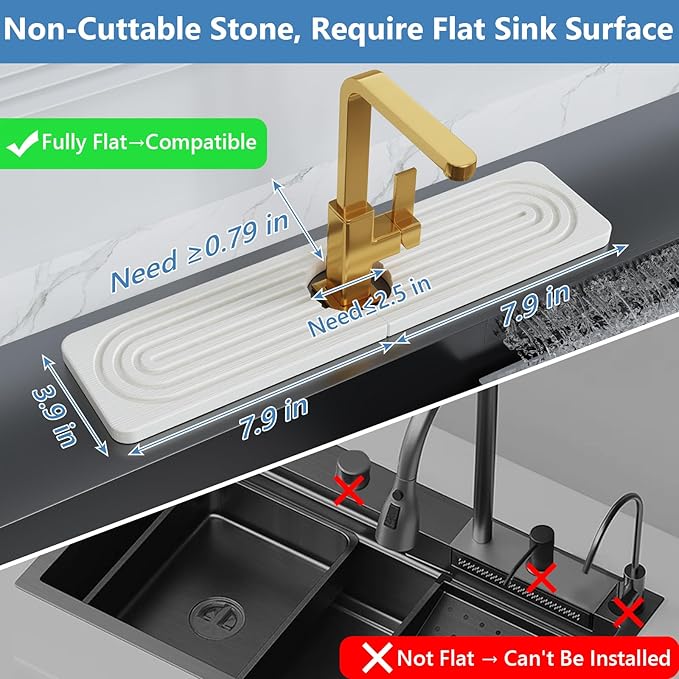 Stone Quick Dry Faucet Mat for Kitchen Sink [Diatomite Super Fast Drying] Stone Faucet Mat for Kitchen Sink Splash Guard Sinks Stones Quick Dry around Faucets Drying Bathroom