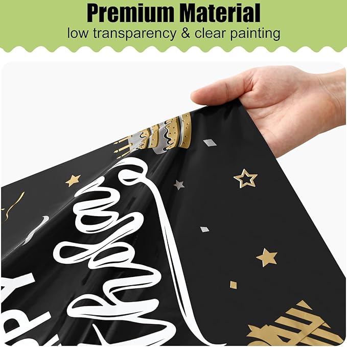Smiry Plastic Table Cloth Disposable 3 Pack, 54 x 108 Inch Waterproof Rectangle Tablecloths for Birthday, Parties, Decorative Plastic Table Cover, Leakproof & Sturdy, Black & White