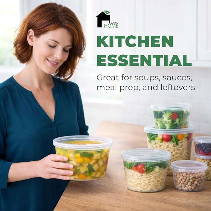 EconoHome Clear Deli Containers with Lids - 240-Pack, 8oz Plastic Containers with Lids for Food Storage, Meal Prep, Leftover, Restaurant Business, Takeout - Fridge, Microwave & Freezer-Safe