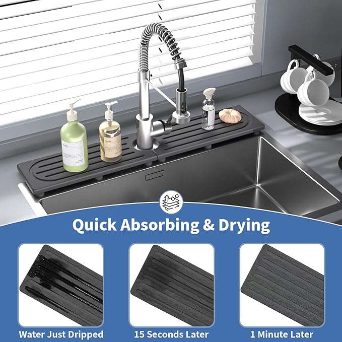 Kitchen Faucet Mat, Diatomite Sink Faucet Mat Splash Guard for Kitchen, Water Absorbing Stone Tray for Sink, Quick Drying Faucet Mat for Kitchen Sink, Absorbent Stone Drying Tray for Bathroom Counter