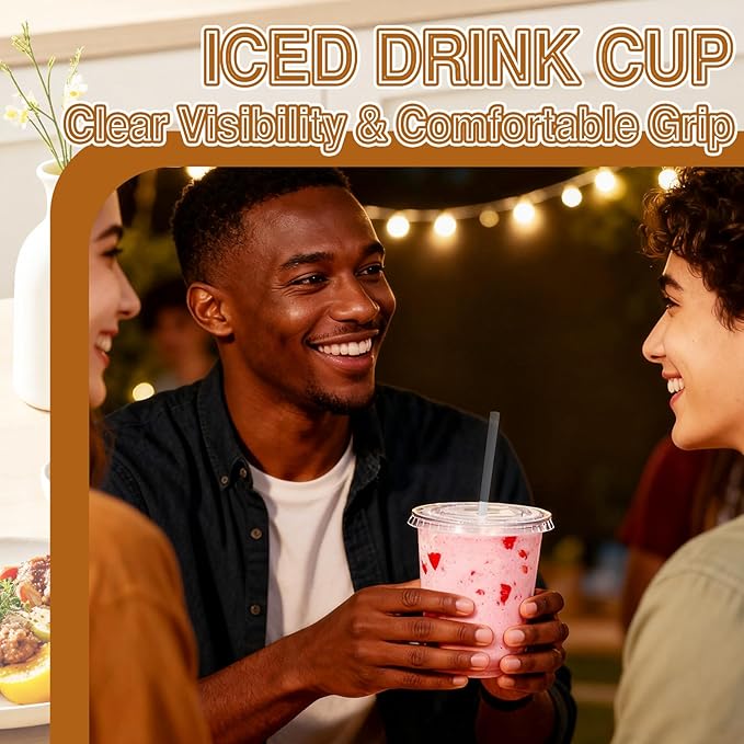 Alaeseje 50 Pack Clear Plastic Cups with Lids and Straws,12 oz Disposable Iced Coffee Cups,PET Crystal Cups,Round Bottom To Go Cup for Iced Coffee Juice Smoothie Cold Beverage