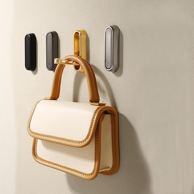Gold Foldable Wall Hooks, Metal Foldable Hooks Wall Wount for Bathroom, Kitchen, Bedroom – Space-Saving, for Towels, Coats, Bags, Easy Installation (Silver, 2PCS)