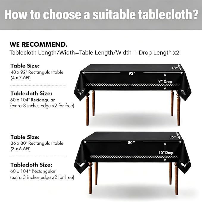 MIULEE Black Rectangle Linen Polyester Tablecloth with Decorative Cutouts Spring Waterproof Stain Resistant & Shrink-Proof Table Cloth 60x104 inch Farmhouse Style for Dining Wedding and Outdoor