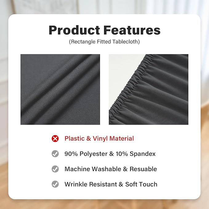 NEWISHER Fitted Rectangle Tablecloth 36 x 48 Inch Elastic Table Cloth Stretch Spandex Table Cover Grey Washable Polyester Table Top Cap Cover for Dining Picnic Camping Indoor and Outdoor