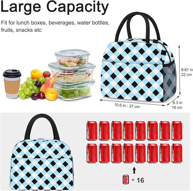 KUBYA Lunch Bag Lunch Box for Women Adult Men Insulated Quilted Reusable Large Lunch Tote Bag Leakproof Simple Cooler Bag for Work Office Picnic Beach or Travel