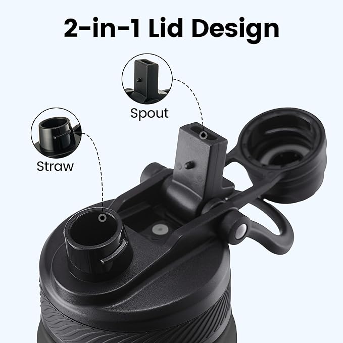 Fijinhom 24 oz Insulated Water Bottle, 2-in-1 Straw and Spout Lid Stainless Steel Thermos, Leak-Proof, Double Wall Vacuum Flask, Keep Cold 24H for Outdoor, Sports, Travel, School (Cow)