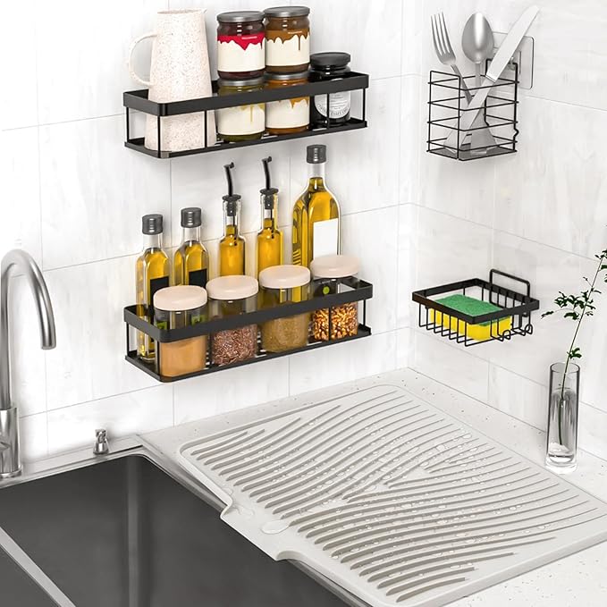 Silicone Dish Drying Mat, Stone Drying Mat for Kitchen Counter with Built-In Drain, Non-Slip Drain Pad with Built-in Drain, Heat Resistant Stone Drying Mat, 1Pcs 20" x 15", Cream