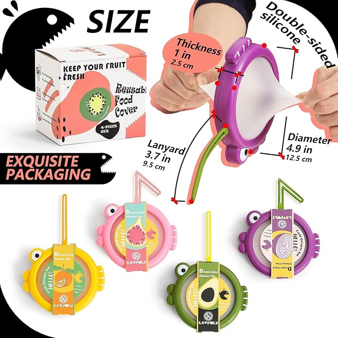 Onion Storage and Avocado Saver - 4-Piece Set Silicone Fruit Storage Box, Multifunctional and Perfect for Lemons, Cheese, Tomatoes, Potatoes, Garlic