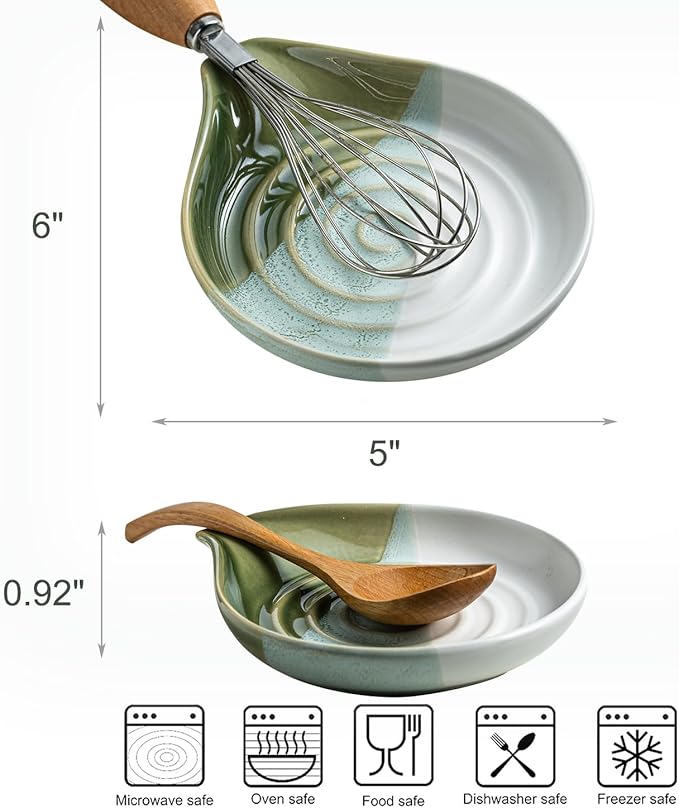 Ceramic Spoon Rest for Kitchen Counter & Stove, Large Spoon Holder for Cooking Utensils, Heat-Resistant, Nonstick, Easy to Clean, Modern Kitchen Decor, Gradient Green