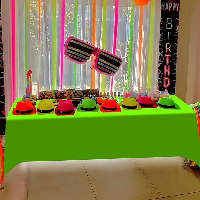 3 Pack Neon Table Cloths Party Decorations, Pink Orange Yellow Glow in The Dark Plastic Tablecloth, Disposable Rainbow Table Cover for Glow in Dark Neon Party Supplies Decorations, 54x108”
