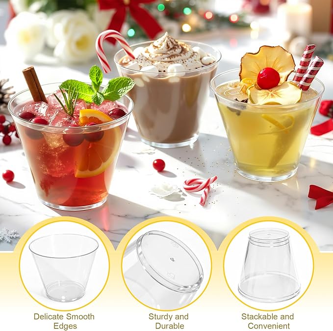 150 Pack Plastic Cups 9 oz Clear Plastic Cups for Cocktail Fancy Disposable Cup for Party Stemless Wine Glasses for Party Wedding Graduation World Cup
