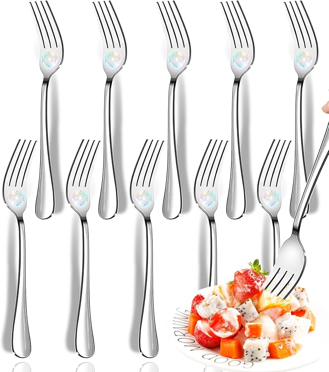 Forks, Set of 10 Top Food Grade Stainless Steel Silverware Forks, Flatware Set,8 Inches, Mirror Finish & Dishwasher Safe, New Apartment Essentials Cutlery Set
