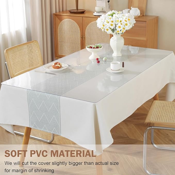 LovePads Clear Table Cover Protector, 38 x 76 Inch 2mm Thick Plastic Table Cover, Table Protector for Dining Room Table, Waterproof Dresser Cover Top for Kitchen, Coffee, Writing Desk