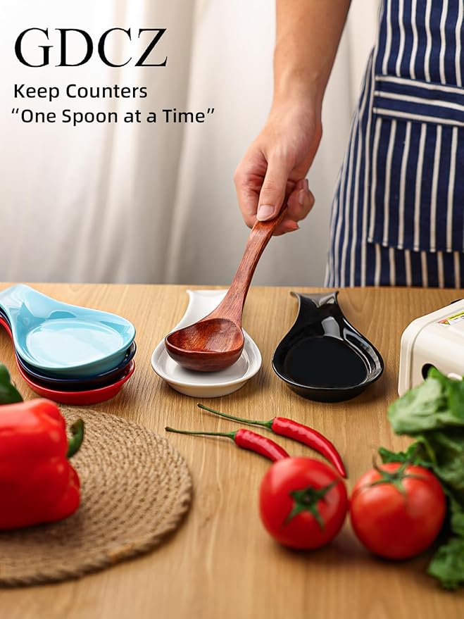 GDCZ Porcelain Spoon Rest Large Spoon Holder Utensil Rest for Kitchen Counter Stove Top, Black