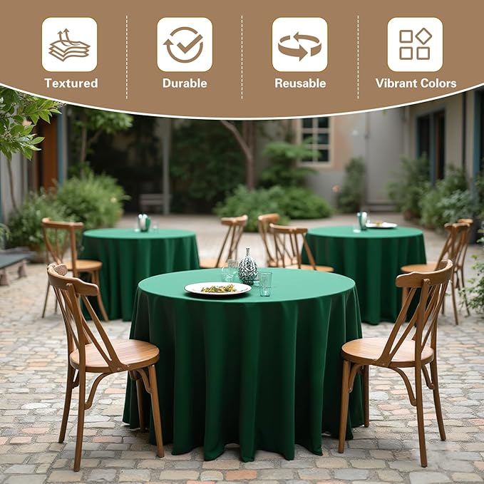sancua 120 Inch Round Tablecloth, 8 Pack Hunter Green - Circle Polyester Fabric Table Cloth for Chiristmas Party Reception Banquet Birthday, Washable Formal Table Cover (Fit 48-96 Inch Tables)