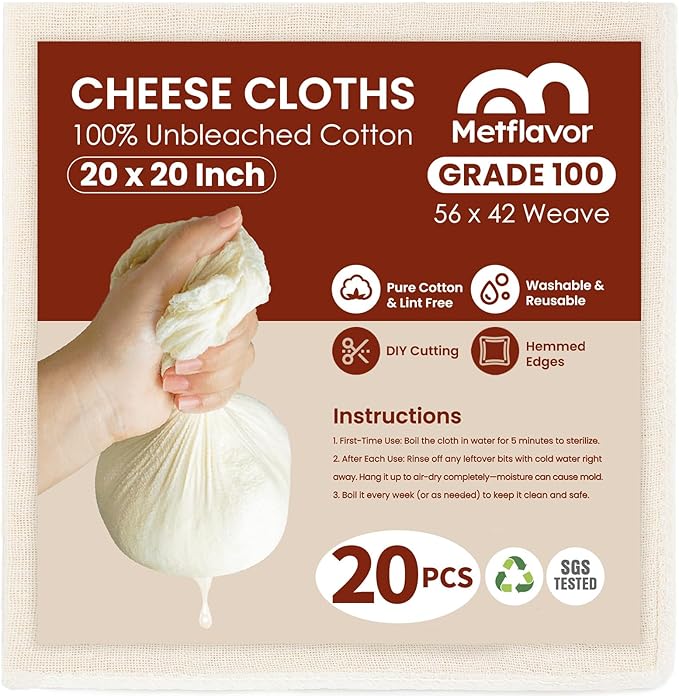 20Pcs Reusable Cheesecloth for Straining 20x20 Inch,100 Grade Cheese Cloths Hemmed Edges, 100% Unbleached Cotton Cheese Cloth,Ultra-Dense Cloth Strainer for Yogurt/Nut Milk/Baking Making 56x42 Weave