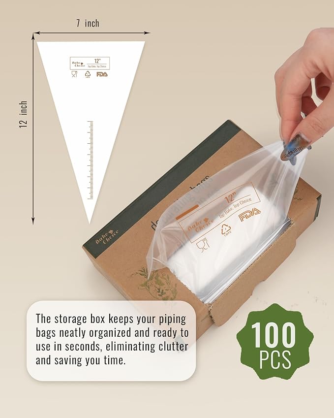 Bake Choice 12 Inch Piping Bags, 100PCS Thickened Disposable Pastry Bags, Anti Burst Icing Bags for Cream Frosting, Non-slip Frosting Bags, Cake & Cookie Decorating Supplies