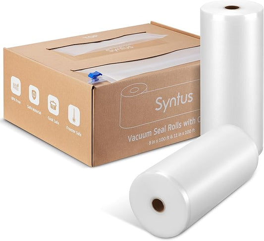 Syntus 11" x 100' and 8" x 100' Vacuum Sealer Bags for Food with Cutter, Vacuum Sealer Bags Roll Keeper BPA-free Heavy-duty Commercial Grade for Food Storage, Meal Prep and Sous Vide