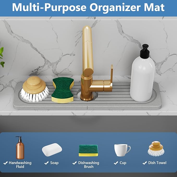 Stone Quick Dry Faucet Mat for Kitchen Sink [Diatomite Super Fast Drying] Stone Faucet Mat for Kitchen Sink Splash Guard Sinks Stones Quick Dry around Faucets Stones Drying Bathroom