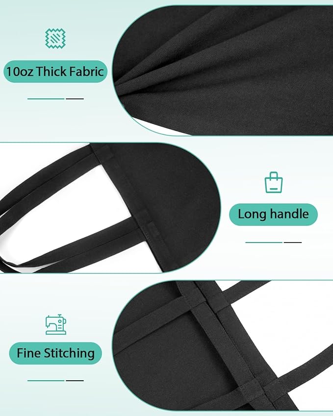 Lzerking 24 Pack Black Canvas Tote Bags for HTV, Painting, Screen Printing, 10oz Thick Blank Canvas for Customized Gifts, Machine Washable Without Shrinking