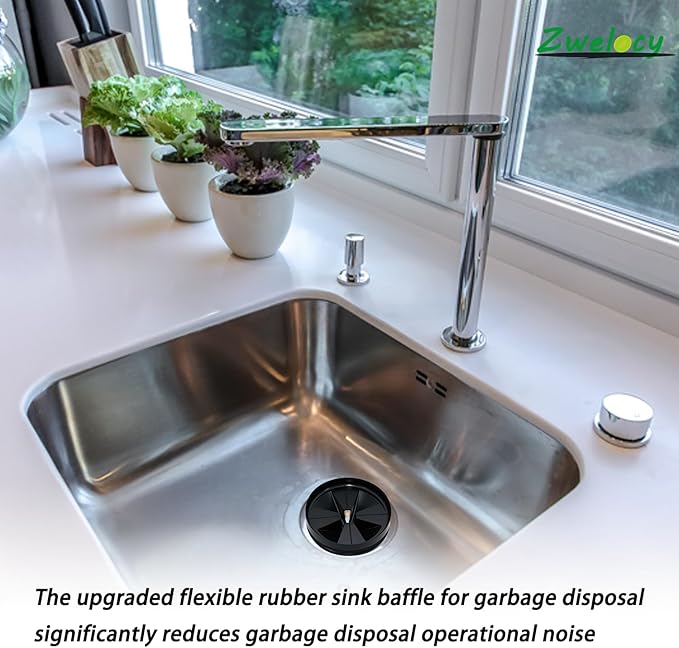 2 Pack 3 3/8" Garbage Disposal Splash Guards Sink Baffle QCB-AM, Garbage Disposer Accessories, BlackUpgraded Removable Quiet Collar Drain Plugs，Replacement for InSink&Erator Evolution Series