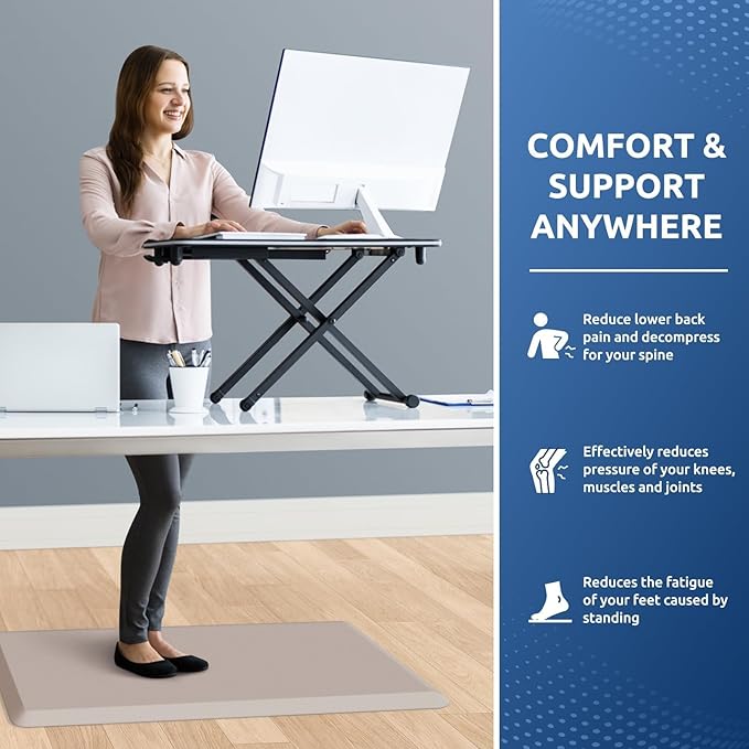 KitchenClouds Kitchen Mat Cushioned Anti Fatigue Rug 20"x32" Water Resistant, Non Slip, Standing and Comfort Desk/Floor Mats for House Sink Office (Khaki)