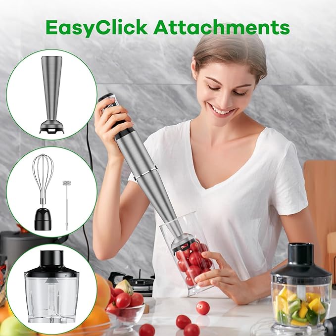 Turelar Immersion Blender Handheld Corded Hand Blenders Set 1100W, Trigger Variable Speed 5 in 1 Stick Emulsifier with Chopper, Whisk and Frother for Soup, Baby Food and Smoothies,Black