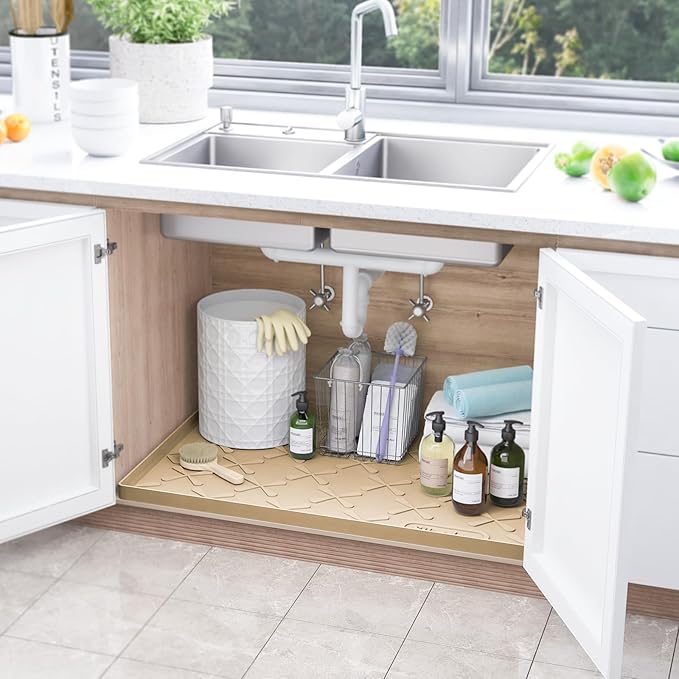 SIKADEER 28" x 19" Under Sink Mat Waterproof, Silicone Mat Kitchen Drawer Shelf and Cabinet Liner, Sink Protector for Kitchen Organizers and Storage, Boot Tray Pet Food Mats