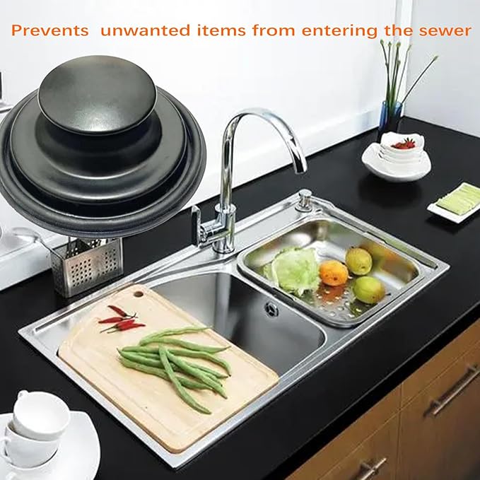 3.35 Inch Kitchen Sink Stopper for Garbage Disposal Stopper, Stainless Garbage Disposal Plug Fits 3 1/2 Inch Standard Kitchen Drain, for Insinkerator, Kitchenaid, Kohler, Waste King(Frosted Black)