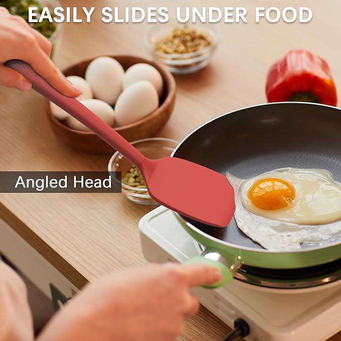 Coukre 2 Pack Silicone Spatula Set, High Heat Resistant, BPA Free Kitchen Spatula, Solid & Slotted Turner for Non-Stick Pans, Sautéing, and Flipping (2, SolidRed)