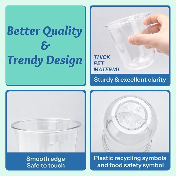 Homestockplus 12 oz Clear Plastic Cups 100 Pack - BPA-Free Stemless Disposable Wine Glasses, Open-Top Drink Cups for Iced Coffee, Wine, Cocktails, Halloween, Thanksgiving & Party Supplies