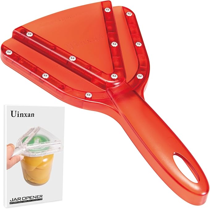 Uinxan Jar Opener for Weak Hands & Seniors with Arthritis – Effortlessly Opens Screw Lids & Bottle Caps, Manual Handheld, 304 Stainless Steel, Patented Kitchen Gadget (Red)