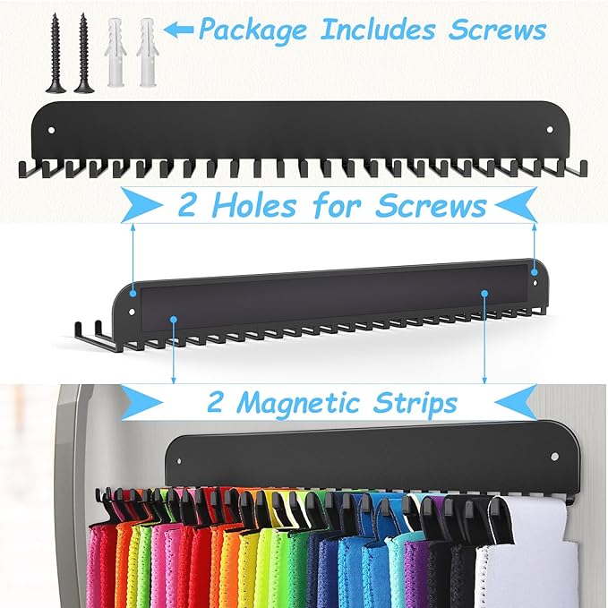 2 Pack Can Cooler Sleeves Holder Magnetic for Fridge, Beer Sleeves Dispenser Organizer for Storage w/ 25 Hooks, with Screws for Wall Mounted, for Holidays Wedding Party