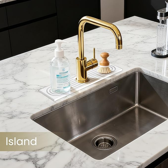Premium Diatomite Stone Drying Mat for Kitchen Counter - Faucet Mat for Kitchen Sink, Sink Protector & Splash Guard, Quick-Dry Kitchen Sink Mat,Super Absorbent (White, 15.8"x4")