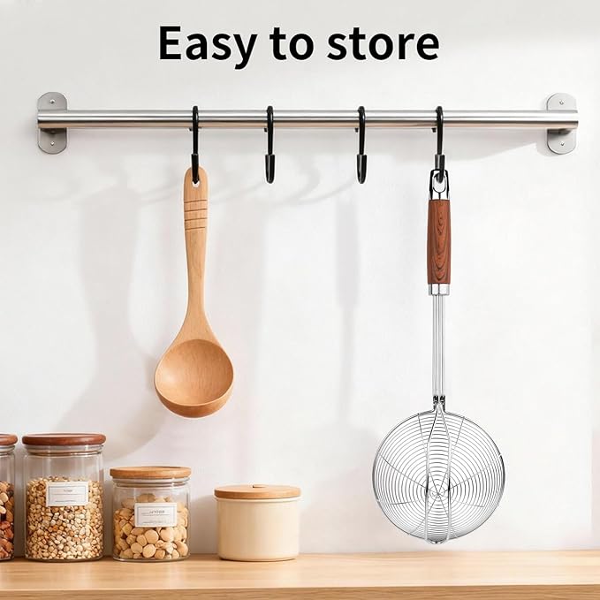 ChefBee 5.3" Spider Strainer Skimmer Spoon with Handle, Stainless Steel Wire Strainer Ladle for Cooking and Frying, Kitchen Utensils Slotted Pasta Spoon, Fryer Scoop