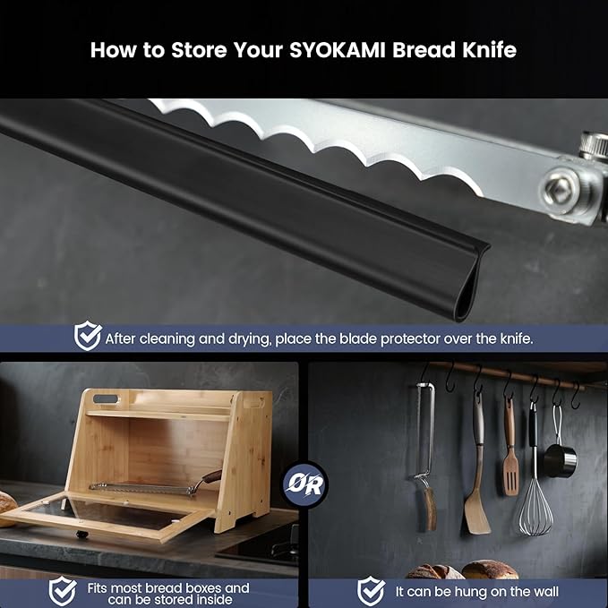 SYOKAMI 2026 Upgrade Bread Knife for Homemade Bread, World's 1st Real Bow-Design Sourdough Bread Slicer, Razor-Sharp Cutter for Crusty Sourdough & Baguette, 4 Thickness Scale Marks, Ideal for Gift
