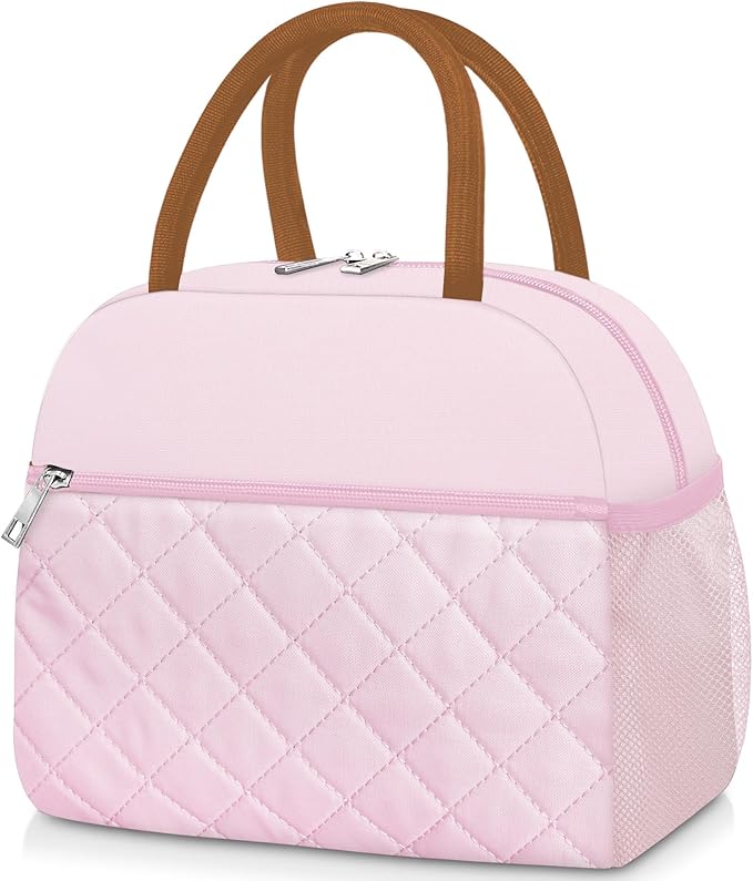 KUBYA Lunch Box for Women Adult Men Insulated Cute Quilted Lunch Bag Women Reusable Large Lunch Tote Bag Leakproof Simple Cooler Bag for Work Office Picnic Beach or Travel