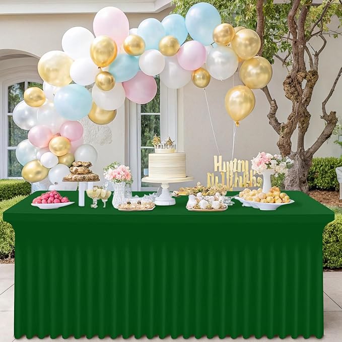 Smiry Spandex Tablecloth, Elastic Fitted Stretch Tablecloth for 4FT Rectangle Tables, Waterproof Washable Table Cover Skirt for Outdoor, Wedding, Banquet & Parties (Emerald Green, 48Lx24Wx30H Inch)