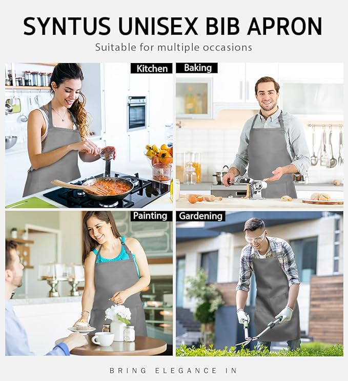 Syntus Apron for Men Women, Adjustable Cooking Kitchen Chef Aprons with 2 Pockets