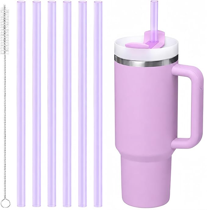 Joshey 10.5 Inch Tritan Replacement Straws for Stanley 30oz Tumbler - 6 Pack Reusable Long Straws with Cleaning Brush, Fits 30oz Stanley Cup Accessories, BPA-Free (Purple)