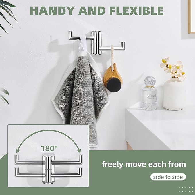 Angle Simple Swivel Robe Hook Polished Chrome, 304 Stainless Steel Bathroom Towel Double Hook for Wall