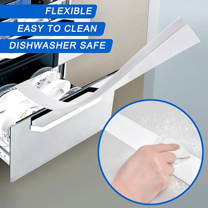Silicone Stove Counter Gap Cover (2 Pack),Easy Clean Heat Resistant Wide & Long Kitchen Stove Gap Filler,Seals Spills Between Counters, Oven, Stovetops, Washing Machines, Washer, Dryer(30 in, White)