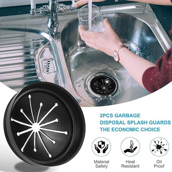 3 3/8" Inch Sink Splash Guard - Rubber Garbage Guard and Disposal Stopper for Whirlaway, Waste King, and GE Models (Black 3 3/8 in)