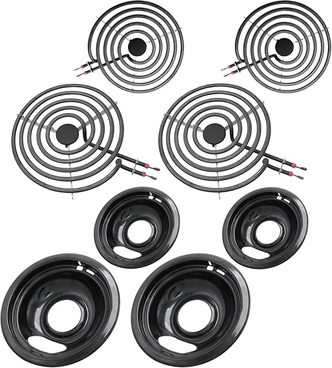 MP22YA Electric Stove Burner Element Replacement Set & W10290350 W10290353 4 Pack Black Drip Pans - Perfectly Fit Whirlpool Electric Range Stove Top