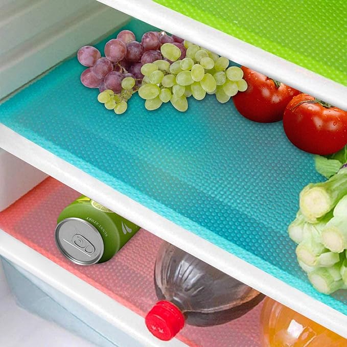 8 Pcs Refrigerator Liners Mats Washable, Refrigerator Mats Liner Waterproof Oilproof, Shinywear Fridge Liners for Shelves, Cover Pads for Freezer Glass Shelf Cupboard Cabinet Drawer (8 Blue)