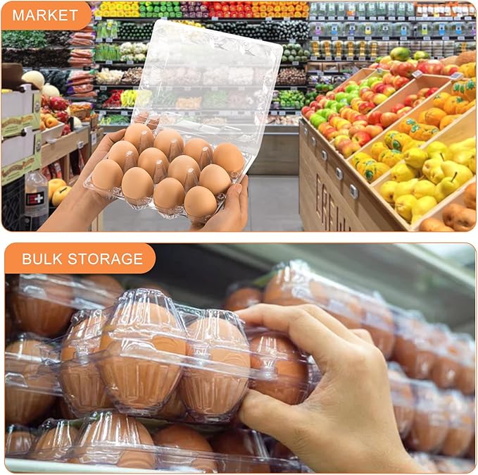 100 Pack Clear Plastic Egg Cartons, Reusable Stackable Egg Containers for Farm, Market & Fridge Storage, 3×4 Grid